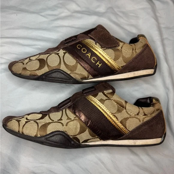 Coach Jenney Signature Sneakers | Brown & Gold | Size 7.5M | Logo Athletic Shoes - Picture 5 of 8